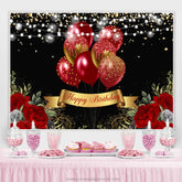 Gold Funkeln Rot Luftballons Schwarz Glücklich Geburtstag Hintergrund